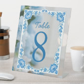 Elegante Blume Hochzeit Biue & White Overlay Sockelschild (In Situ)