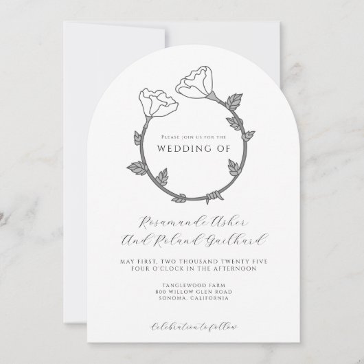 Elegante Blume Hochzeit Einladung (Vorderseite)