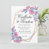 Elegante Blume Hochzeit Gold Terrarium Einladung (Stehend Vorderseite)