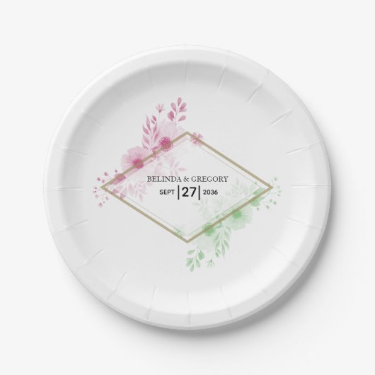 Elegante Blume Hochzeit Pappteller (Vorderseite)