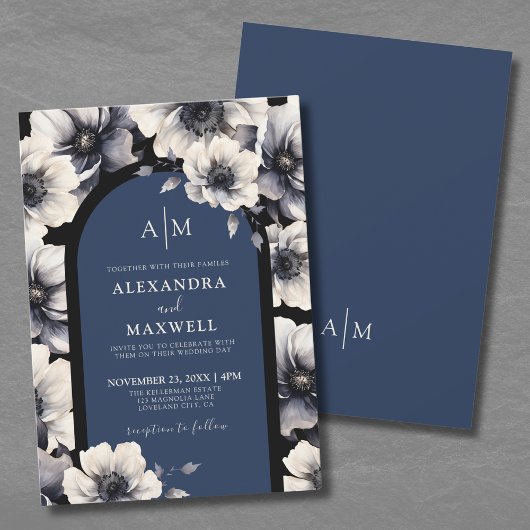 Elegante Blume Hochzeit von Navy Blue Floral Einladung
