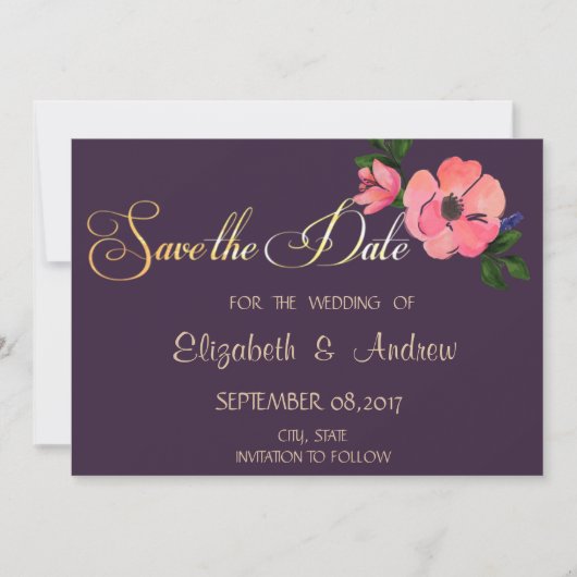 Elegante Blume Hochzeit Wasserfarbe speichern Sie Save The Date (Vorderseite)