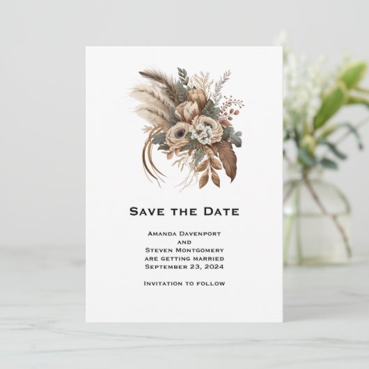 Elegante Blume-Hochzeiten und Feathers Save The Date (Stehend Vorderseite)