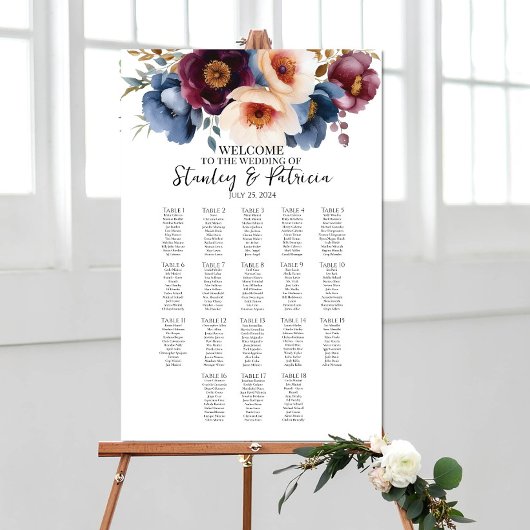 Elegante Blume Hochzeitskarte 18 Tische Poster