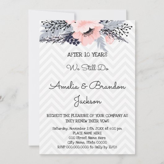 Elegante Blume Hochzeitstag Einladung (Vorderseite)