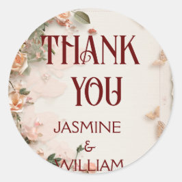 Elegante Blume Hochzeitsticker Custom Runder Aufkleber