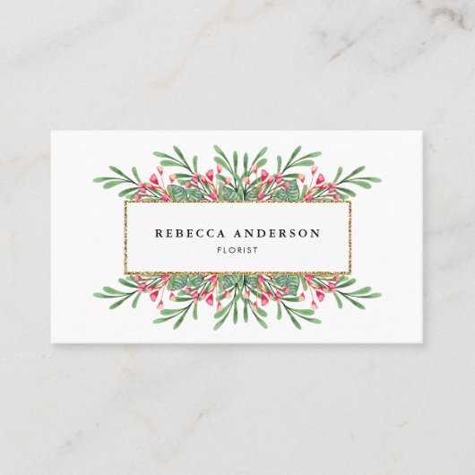 Elegante Blume Imitate Gold Glitzer Florist Visitenkarte (Vorderseite)