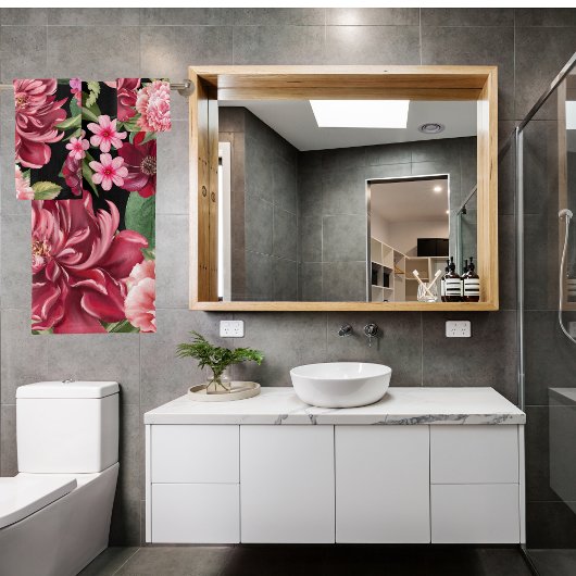 Elegante Blume in Aquarellfarbe und schwarz im Grü Badhandtuch Set