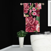 Elegante Blume in Aquarellfarbe und schwarz im Grü Badhandtuch Set