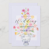 elegante Blume in blauem Topf lila Einladung (Vorne/Hinten)