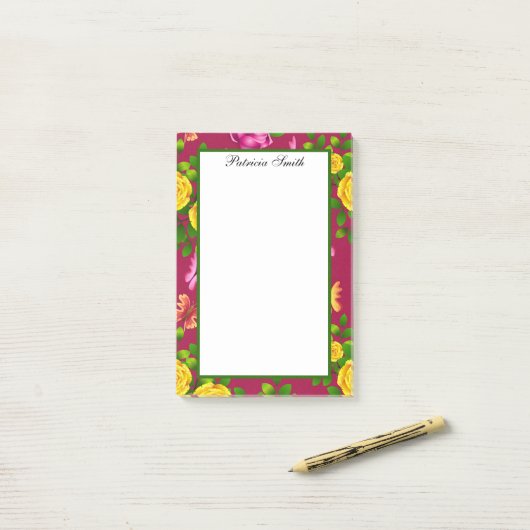 Elegante Blume in Gelb, Rosa und Lila Rose Post-it Klebezettel (Auf Schreibtisch)