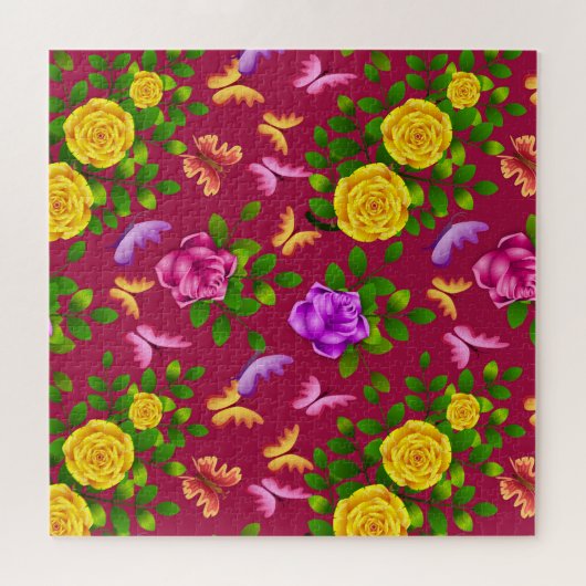 Elegante Blume in Gelb, Rosa und Lila Rose Puzzle (Horizontal)