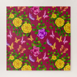 Elegante Blume in Gelb, Rosa und Lila Rose Puzzle