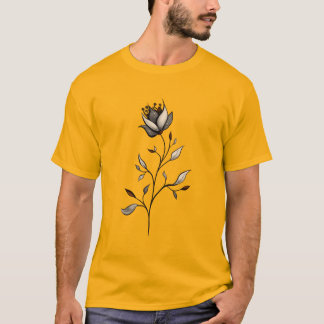 Elegante Blume in Gelb und Grau T-Shirt