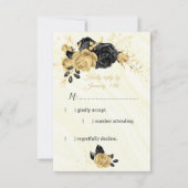 Elegante Blume in Gold und Schwarz RSVP Karte (Vorderseite)