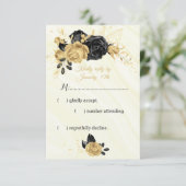 Elegante Blume in Gold und Schwarz RSVP Karte (Stehend Vorderseite)