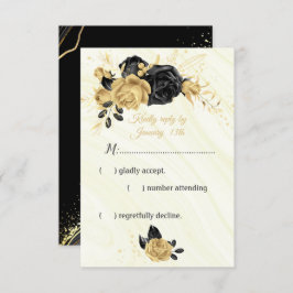 Elegante Blume in Gold und Schwarz RSVP Karte