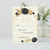 Elegante Blume in Gold und Schwarz RSVP Karte (Stehend Vorderseite)
