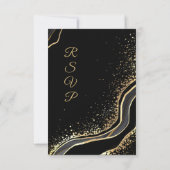 Elegante Blume in Gold und Schwarz RSVP Karte (Rückseite)