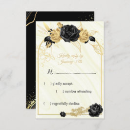 Elegante Blume in Gold und Schwarz RSVP Karte