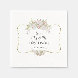 Elegante Blume in Rosa Goldrahmen Hochzeit Serviette