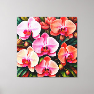 Elegante Blume in Rosa und Orange Orchideen Leinwanddruck