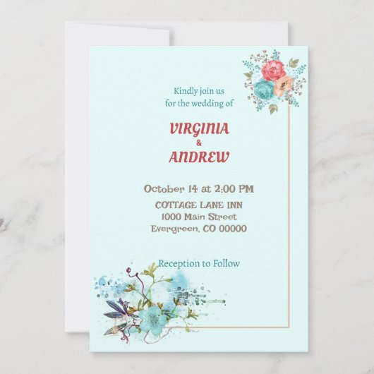 Elegante Blume in Wasserfarbe Hochzeit Einladung (Vorderseite)