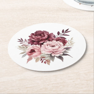 Elegante Blume mit Blumenwasser Runder Pappuntersetzer