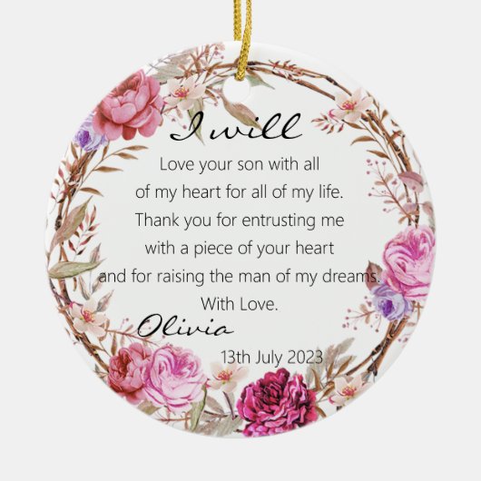 Elegante Blume Mutter der Groombride Hochzeit Keramik Ornament (Vorne)