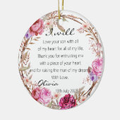 Elegante Blume Mutter der Groombride Hochzeit Keramik Ornament (Links)