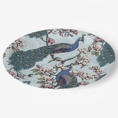 Elegante Blume Peacocks & Magnolia Pappteller (Schrägansicht)