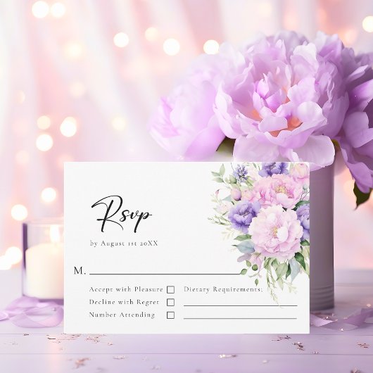Elegante Blume Peony Lavender Pink Wedding RSVP Karte
