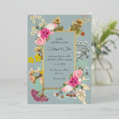 Elegante Blume Periwinkle Wedding Folieneinladung (Stehend vorne)