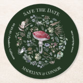 Elegante Blume Pilz Hochzeit speichern das Datum Runder Pappuntersetzer (Vorderseite)