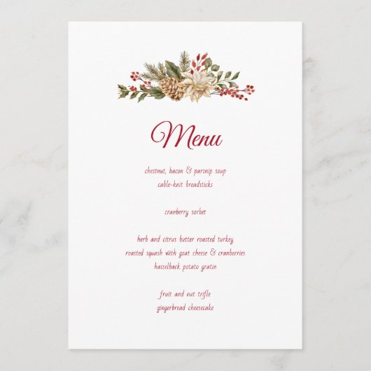 Elegante Blume Pines Menükarte (Vorderseite)