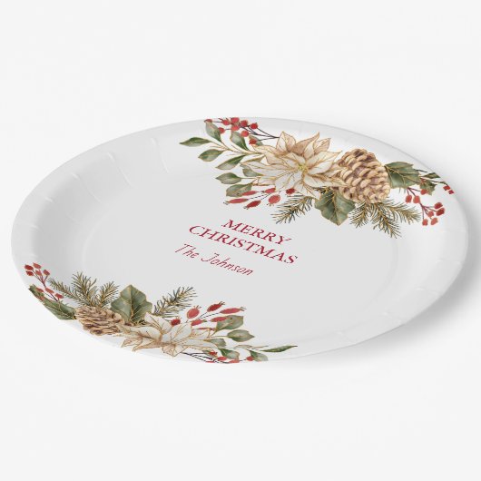 Elegante Blume Pines Pappteller (Schrägansicht)