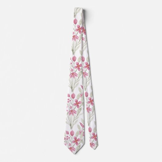 Elegante Blume Rosa Farbe Grün Wasserfarbe Blüte Krawatte (Vorderseite)
