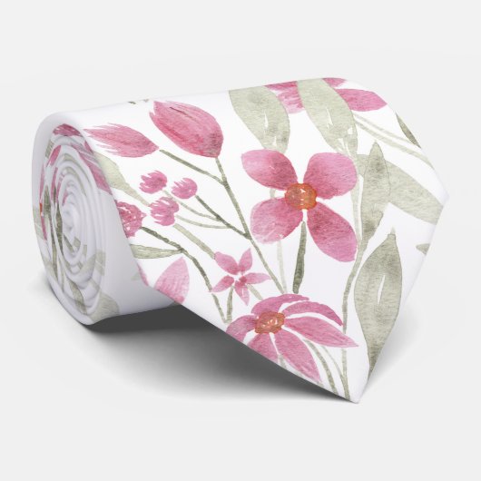 Elegante Blume Rosa Farbe Grün Wasserfarbe Blüte Krawatte (Gerollt)