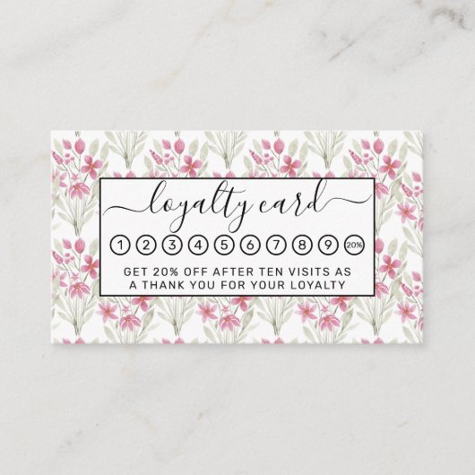 Elegante Blume Rosa Farbe Grün Wasserfarbe Blüte Treuekarte (Vorderseite)