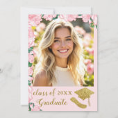 Elegante Blume Rosa und Gold Abschluss Einladung (Rückseite)