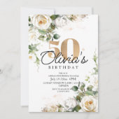 Elegante Blume Rose 50. Geburtstag Einladung (Vorderseite)