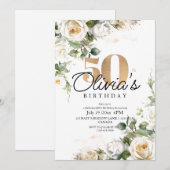 Elegante Blume Rose 50. Geburtstag Einladung (Vorne/Hinten)