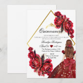 Elegante Blume Rose Gold Quinveanera Einladung (Vorne/Hinten)