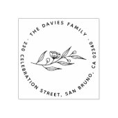 Elegante Blume rund um Familienname und Rücksendea Gummistempel (Prägung)