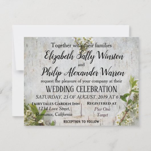 Elegante Blume rustikale Birkenrinde Hochzeit (Rückseite)