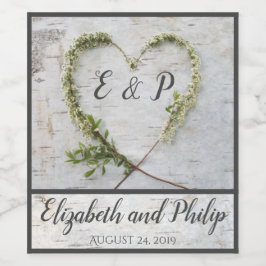 Elegante Blume rustikale Birkenrinde Hochzeit Weinetikett