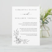 Elegante Blume Schwarz und Weiß Einladung (Stehend Vorderseite)