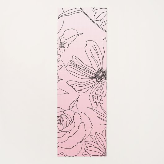 Elegante Blume Schwarze Kontur Rosa Farbgebung Yogamatte (Rückseite)