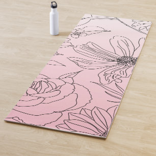 Elegante Blume Schwarze Kontur Rosa Farbgebung Yogamatte