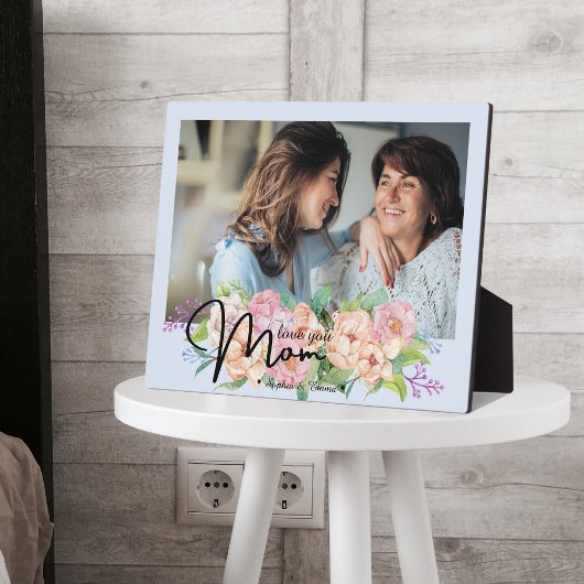 Elegante Blume Script-Liebe Mama Foto Fotoplatte